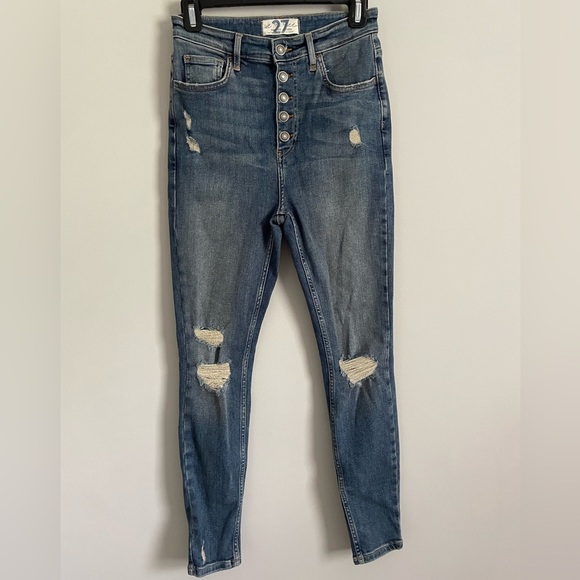 We The Free Distressed Button Fly High-Rise Skinny Jeans Free People - Picture 1 of 8